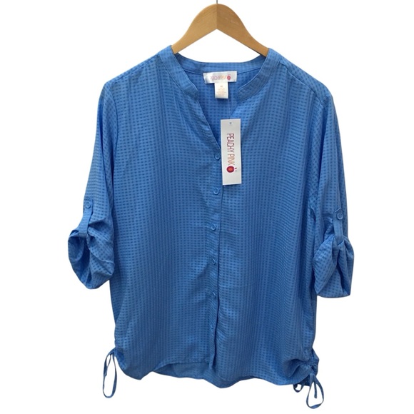 Peachy Pink Button Down Blue Top Blouse - Women’s Medium NWT - Picture 7 of 15